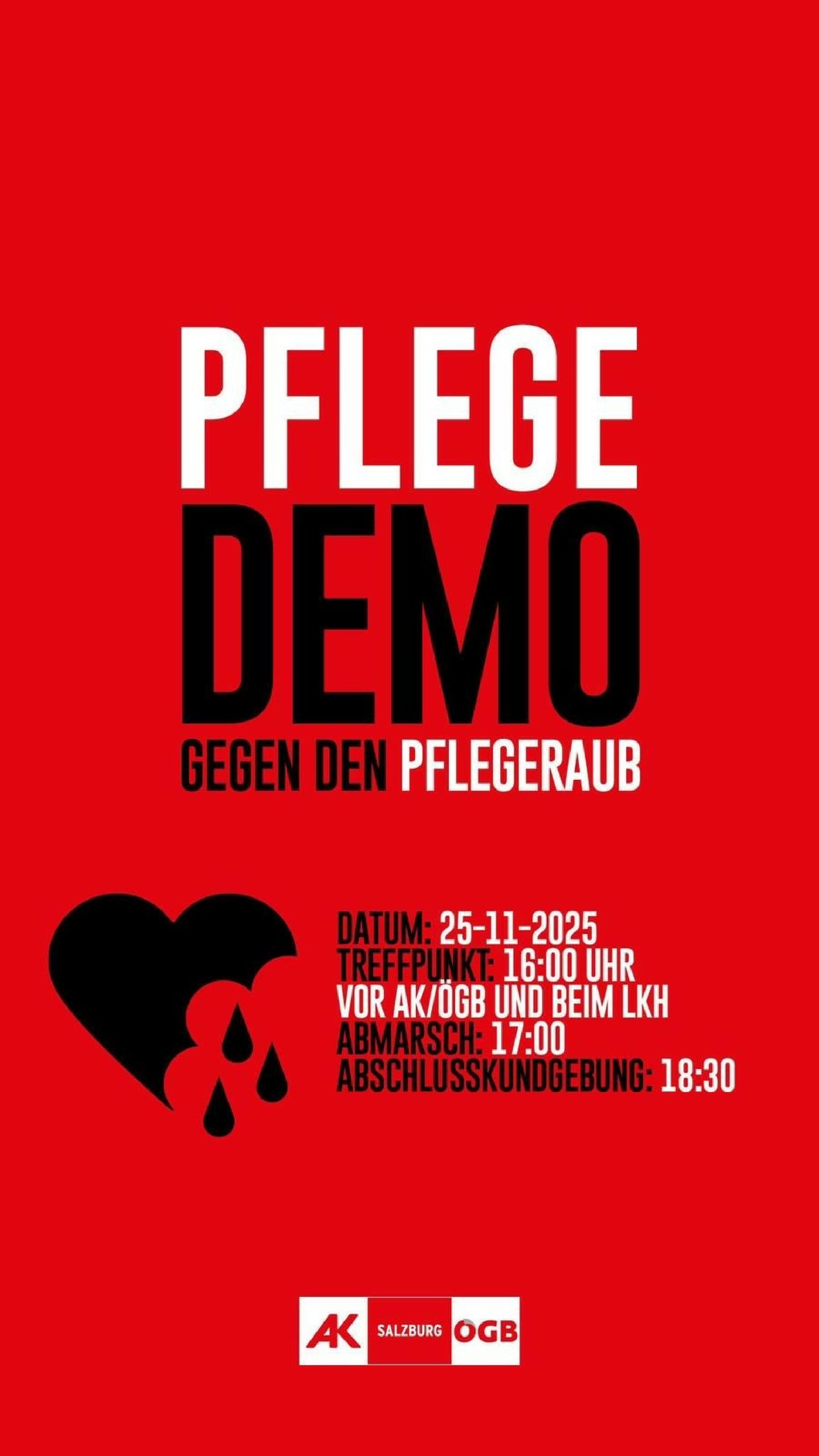 Pflegedemo, 25.11., 16 Uhr, Treffpunkt AK/ÖGB und LKH
