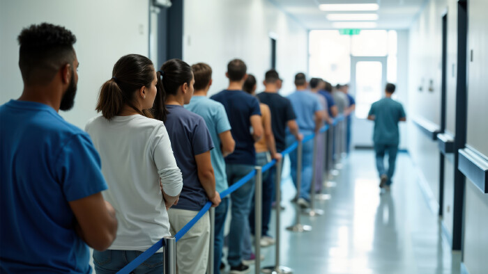Menschen die Schlange stehen im Krankenhaus © Pete, stock.adobe.com Umfrage Gesundheitsversorgung