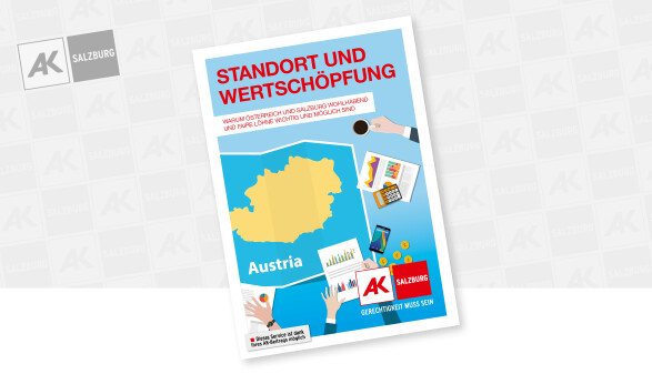 Ansicht der Brosch&uuml;re Standort und Wertsch&ouml;pfung was eine &Ouml;sterreichlandkarte und kalkulierende Materialien zeigt